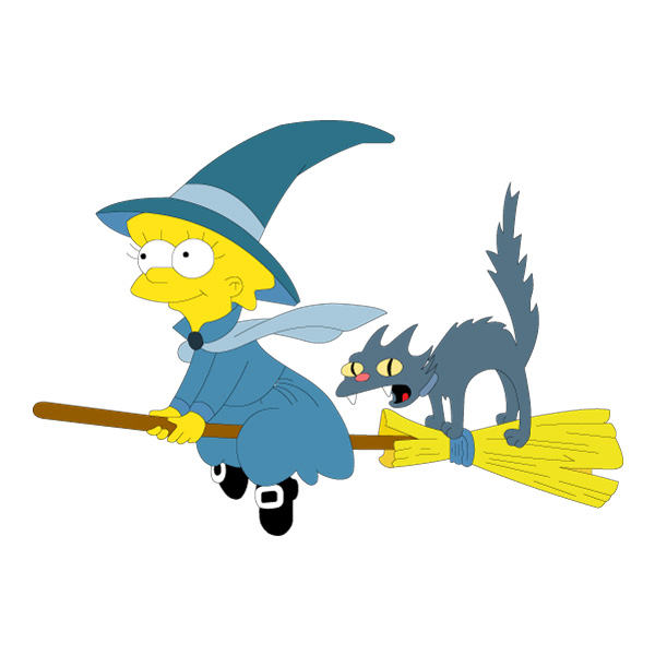 Lisa Simpson Witch Flying on Broomstick with Snowball II SVG PNG Clipart - Free Cartoon Vector PNG SVG AI EPS Download