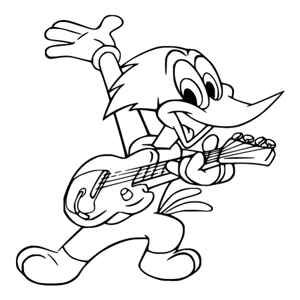 Playing Guitar Woody Woodpecker Line Art Vector Clipart Download - Free Cartoon Vector PNG SVG AI EPS Download